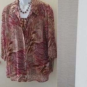 Alfred Dunner Blouse & Camisole Set 16W Burgundy